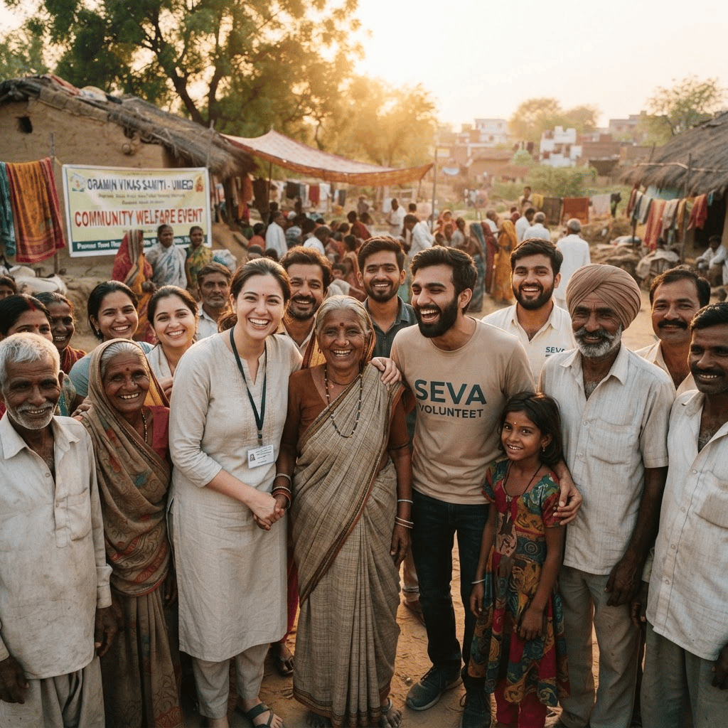 Volunteers and villagers together at a Shantimantri community event